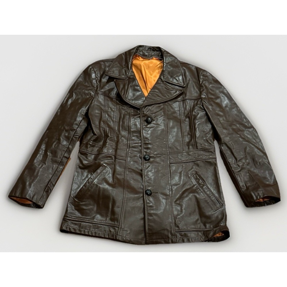 Vintage 60s Sears Hercules Leather Jacket Trench Coat Pimp Disco Men's Large 44